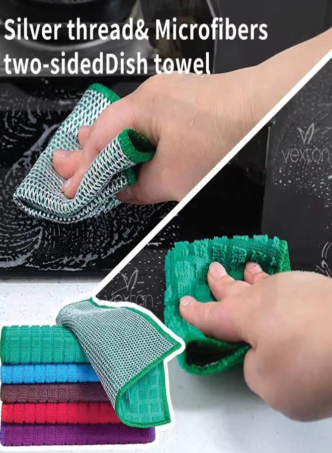 Vexton 1PCS Multipurpose Dual Sided Microfiber Reusable Dish Wash Rags with Non Scratch Steel Wire Mesh Scrub for Wet & Dry Cleaning Cloth for Kitchen (Green) - Image 5